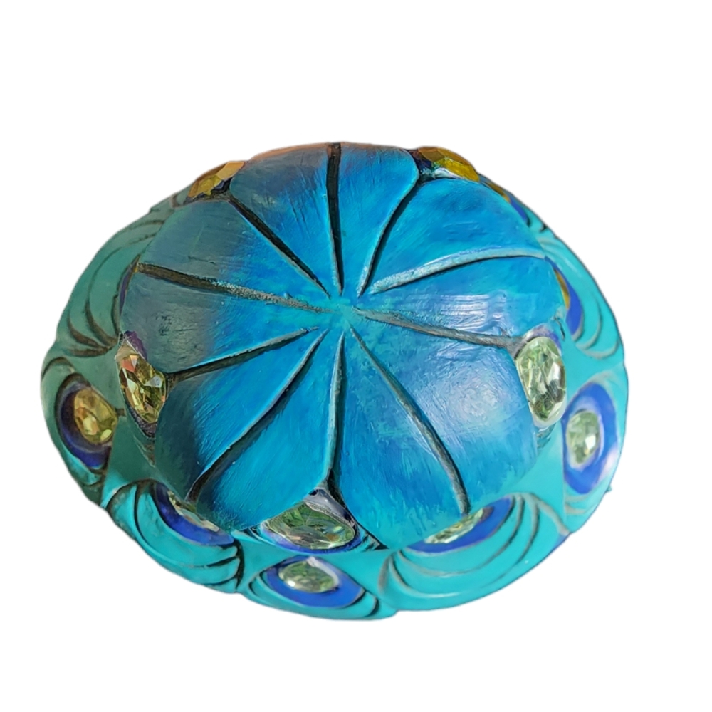 Jeweled "Hope" Turquoise Peacock Resin Mushroom Knickknack Decor 7.5"X5"X4"‎ - Picture 5 of 11